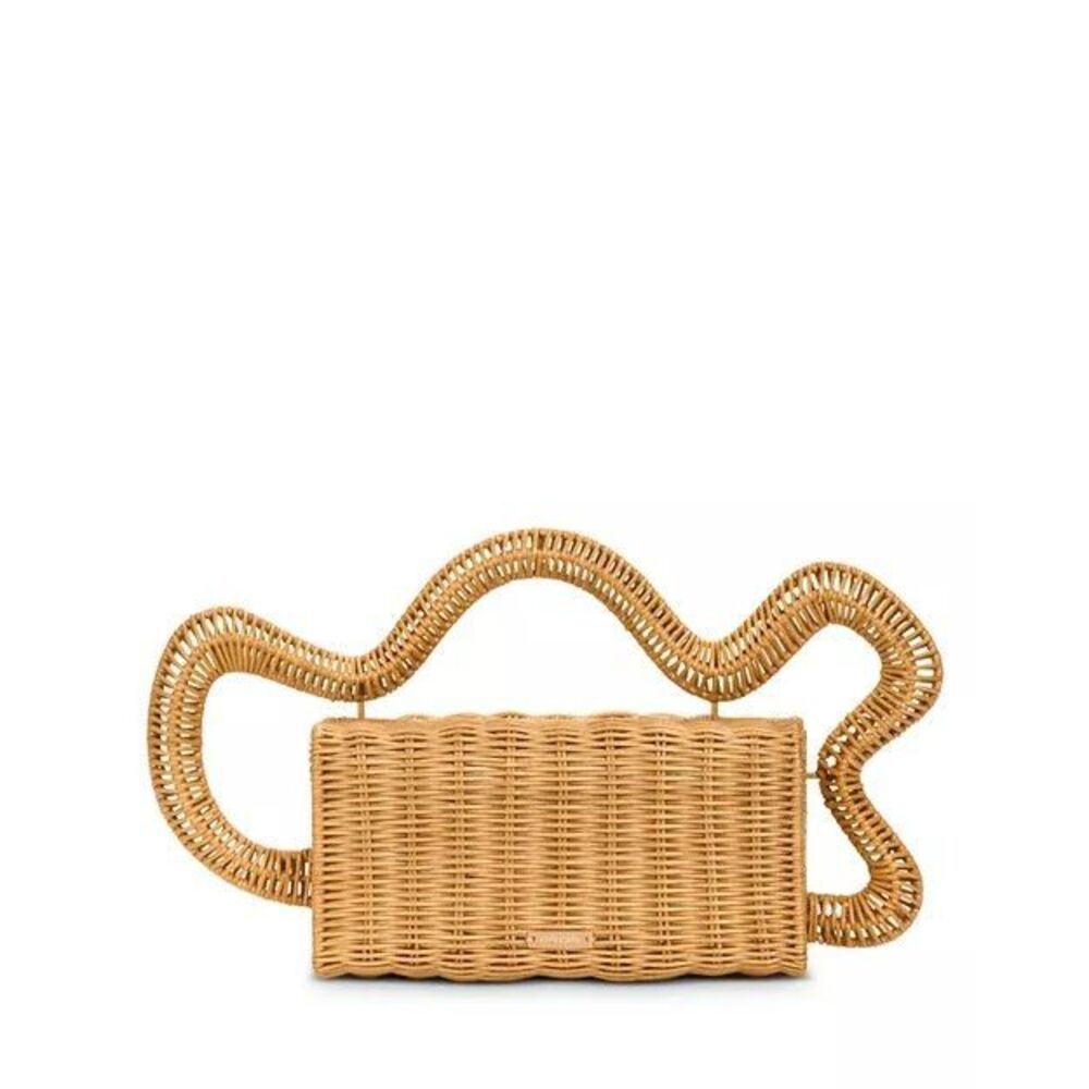 Cult Gaia Elsa Clutch Natural Rattan Sculptural Wave Handle Bag NIB Retail $495
